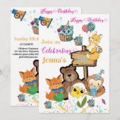 Invitation d'anniversaire Cupcake Ours Renard Oise (Devant / Derrière)