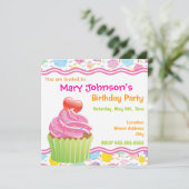 Invitation d'anniversaire Cupcake Rose (Debout devant)