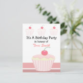 Invitation d'anniversaire Cupcake Rose (Debout devant)