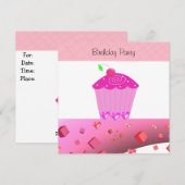 Invitation d'anniversaire Cupcake Rose (Devant / Derrière)
