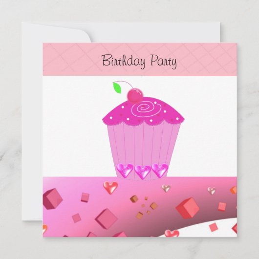 Invitation d'anniversaire Cupcake Rose (Devant)