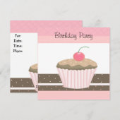 Invitation d'anniversaire Cupcake rose et chocolat (Devant / Derrière)