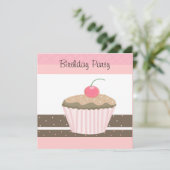 Invitation d'anniversaire Cupcake rose et chocolat (Debout devant)