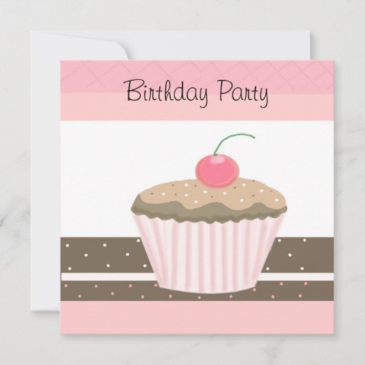 Invitation d'anniversaire Cupcake rose et chocolat (Devant)