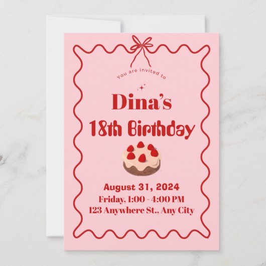 Invitation d'anniversaire Cupcake Rose Rouge Frais (Devant)