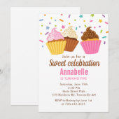 Invitation d'anniversaire Cupcakes avec paillettes (Devant / Derrière)