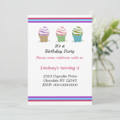 Invitation d'anniversaire Cupcakes Tourbillons (Debout devant)
