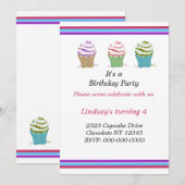 Invitation d'anniversaire Cupcakes Tourbillons (Devant / Derrière)