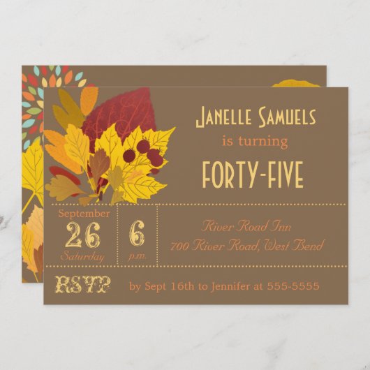 Invitation d'anniversaire Customisée à l'automne (Devant / Derrière)