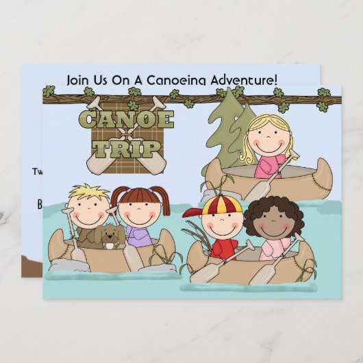 Invitation d'anniversaire Customisée en canoë (Devant / Derrière)