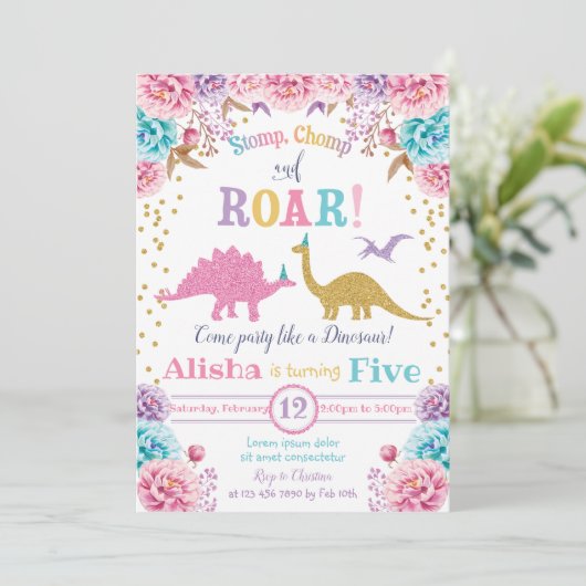 Invitation d'anniversaire Cute Dinosaur (Debout devant)