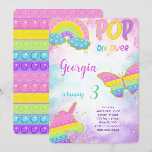 Invitation d'anniversaire Cute Pop it (Devant / Derrière)