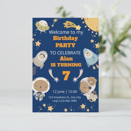 Invitation d'anniversaire Cute Space (Debout devant)