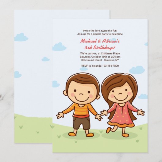Invitation d'anniversaire Cute Tots (Devant / Derrière)