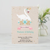 Invitation d'anniversaire cygne fleur bleue (Debout devant)