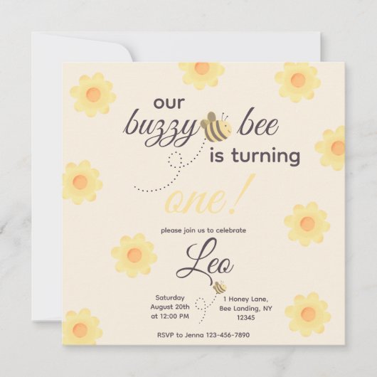 Invitation d'anniversaire d'abeille (Devant)