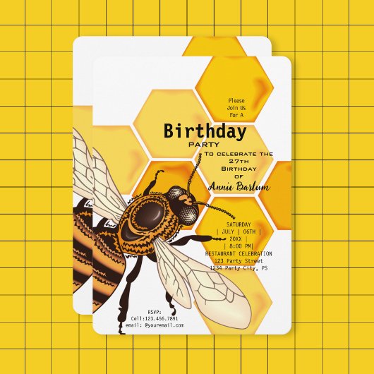 Invitation d'anniversaire d'abeille de miel et d'a