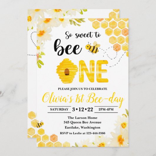 Invitation d'anniversaire d'abeille Invitation d'a (Devant / Derrière)