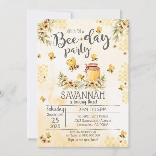 Invitation d'anniversaire d'abeilles (Devant)
