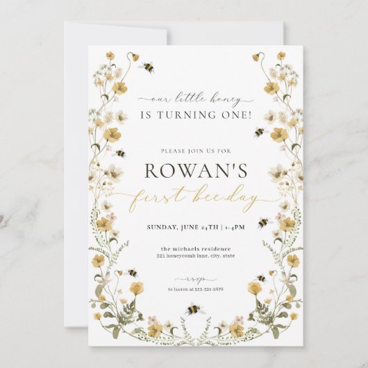 Invitation d'anniversaire d'abeilles 1er Invitatio (Devant)