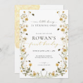 Invitation d'anniversaire d'abeilles 1er Invitatio (Devant / Derrière)