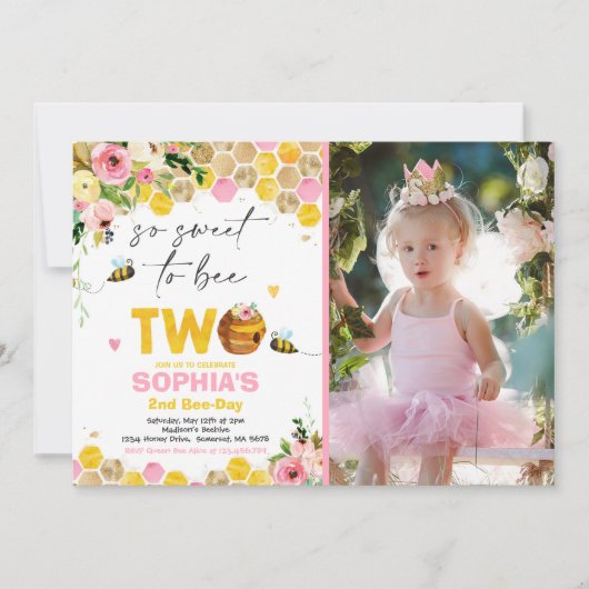 Invitation d'anniversaire d'abeilles Fête d'annive (Devant)