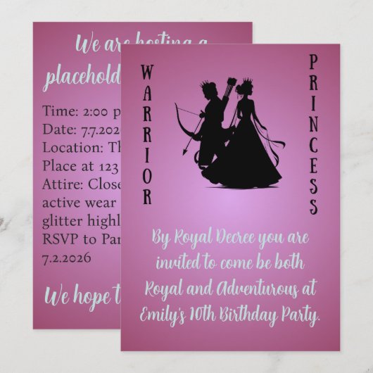 Invitation d'anniversaire d'activité de princesse (Devant / Derrière)