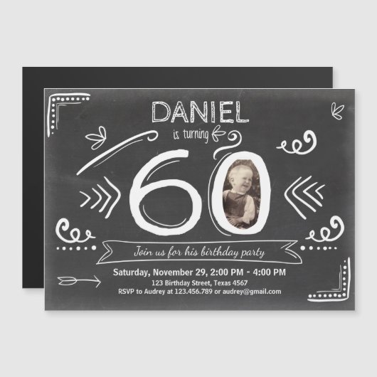 Invitation d'anniversaire d'aimant 60e tableau de  (Devant / Derrière)