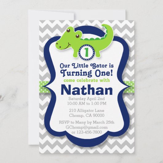 Invitation d'anniversaire d'alligator - alligator (Devant)
