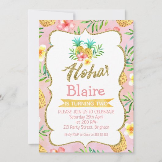 Invitation d'anniversaire d'Aloha tropical (Devant)