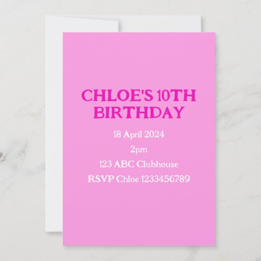 Invitation d'anniversaire /Dance Performance Invit (Dos)