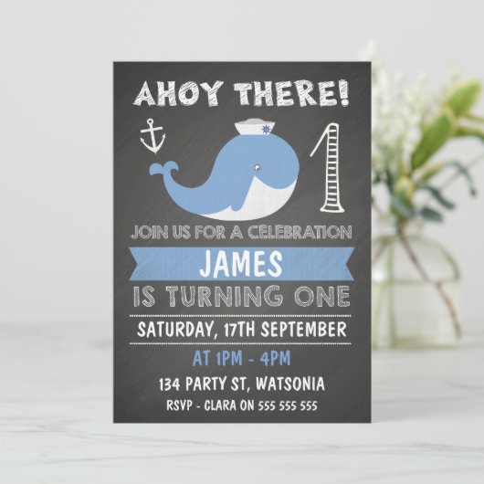 Invitation d'anniversaire d'Ancre de baleine de (Debout devant)