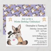 Invitation d'anniversaire d'âne d'hiver pour les g (Devant / Derrière)