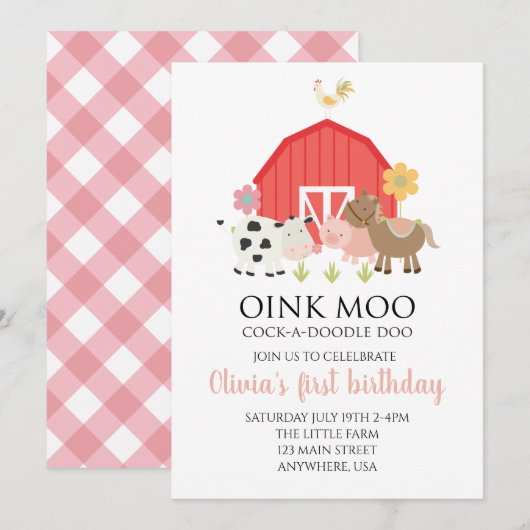 Invitation d'anniversaire d'animal de ferme avec c (Devant / Derrière)