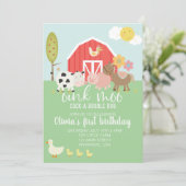 Invitation d'anniversaire d'animal de ferme avec i (Debout devant)