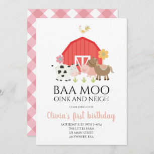 Invitation d'anniversaire d'animal de ferme avec p