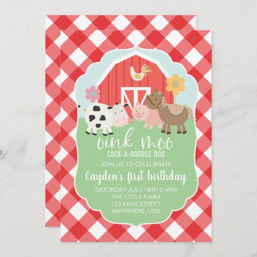 Invitation d'anniversaire d'animal de ferme avec p (Devant / Derrière)