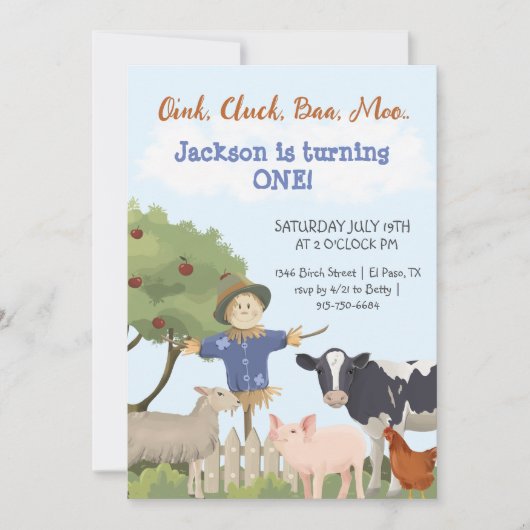 Invitation d'anniversaire d'animal de ferme, Invit (Devant)
