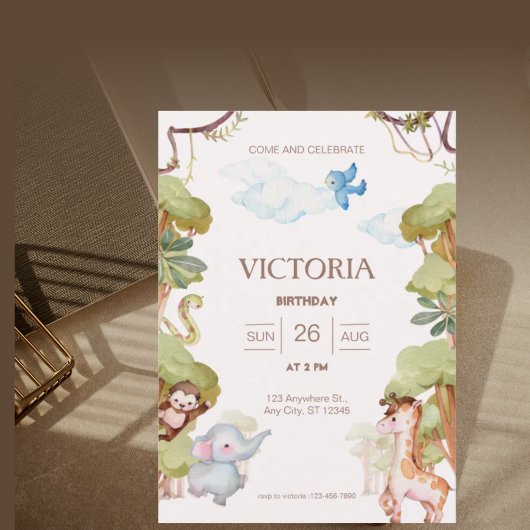 Invitation d'anniversaire d'animal de forêt adorab
