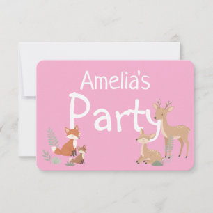Invitation d'anniversaire d'animal de la forêt ros