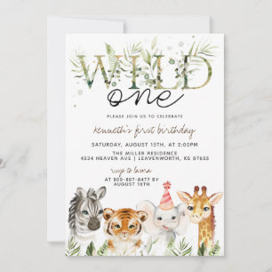 Invitation d'anniversaire d'animal de zoo Wild One