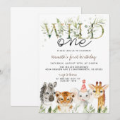 Invitation d'anniversaire d'animal de zoo Wild One (Devant / Derrière)