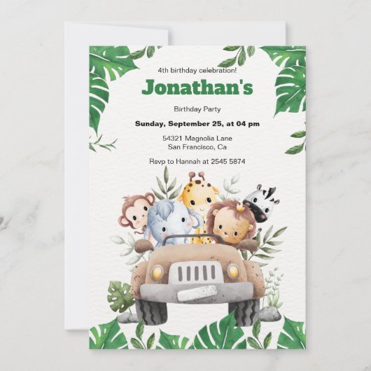 Invitation d'anniversaire d'animal minimaliste est (Devant)