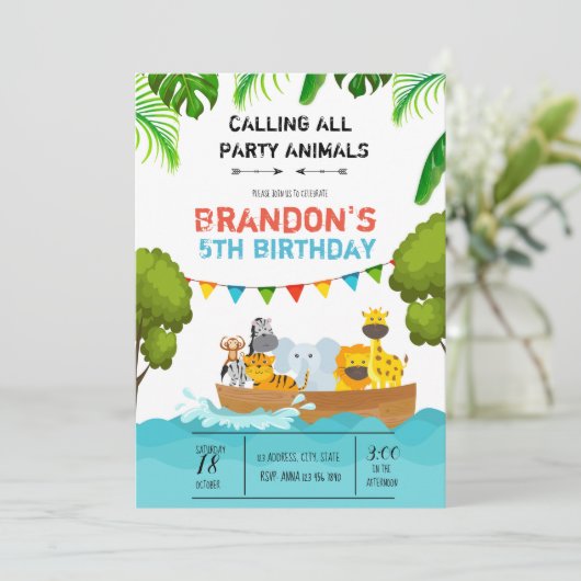 Invitation d'anniversaire d'animaux (Debout devant)