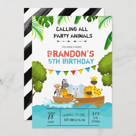 Invitation d'anniversaire d'animaux (Devant / Derrière)