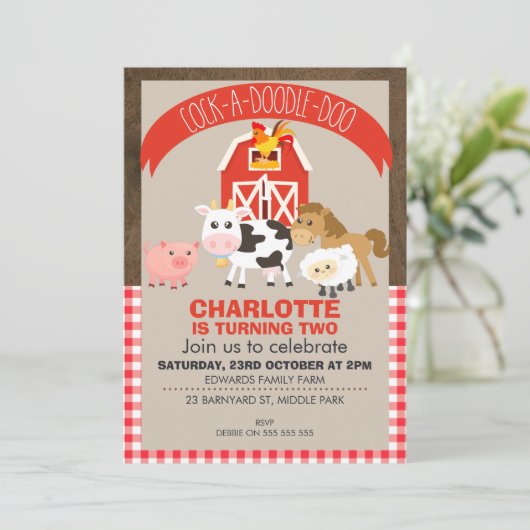 Invitation d'anniversaire d'animaux de basse-cour (Debout devant)