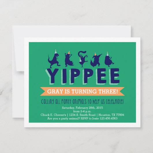 Invitation d'anniversaire d'animaux de fête (Devant)