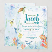 Invitation d'anniversaire d'animaux de l'océan sou (Devant / Derrière)