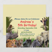 Invitation d'anniversaire d'animaux de safari (Devant / Derrière)
