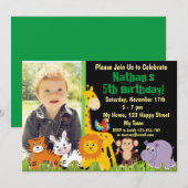 Invitation d'anniversaire d'animaux de safari d'an (Devant / Derrière)
